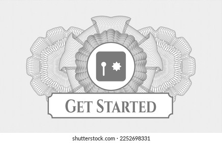 Rosette de pasaportes grises. Ilustración vectorial. Detallado con la caja fuerte, el icono de la caja de seguridad y el texto de introducción dentro