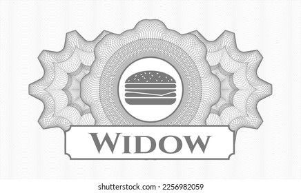 Grey passport rosette. Vector Illustration. Detailed with cheeseburger icon and Widow text inside