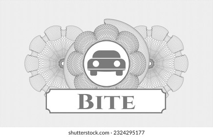 Rosette de pasaportes grises. Ilustración vectorial. Detallado con el coche visto desde el icono delantero y el texto Bite dentro