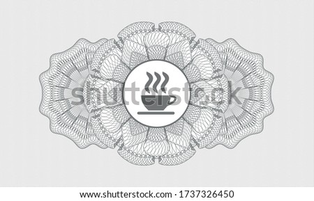 Grey passport rosette. Vector Illustration. Detailed with coffee cup icon inside