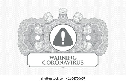 Grey passport rosette with warning icon and Warning Coronavirus text inside