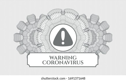 Grey passport rosette with warning icon and Warning Coronavirus text inside