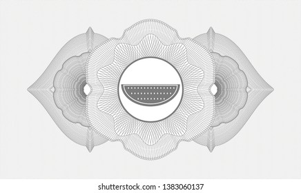Grey passport rosette with watermelon icon inside