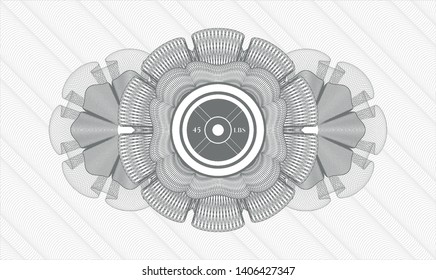 Grey passport rosette with weightlifting or powerlifting plate (45 lbs) icon inside