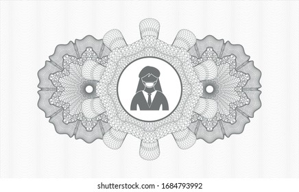 Grey passport rosette with woman wearing face mask icon inside