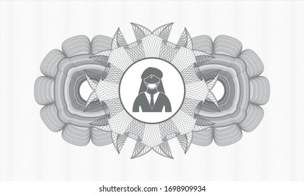 Grey passport rosette with woman wearing face mask icon inside