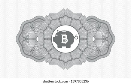 Grey passport style rosette with bitcoin piggy bank icon inside