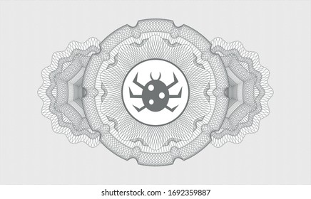 Grey passport style rosette with bug icon inside