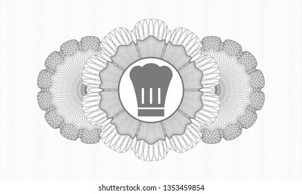 Grey passport style rosette with chef hat icon inside