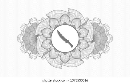 Grey passport style rosette with combat knife icon inside