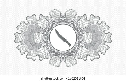 Grey passport style rosette with combat knife icon inside