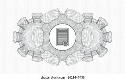 Grey passport style rosette with contract icon inside