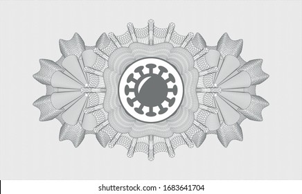 Grey passport style rosette with coronavirus icon inside