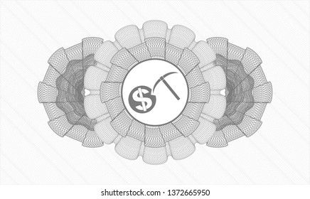 Grey passport style rosette with cryptocurrency mining icon inside