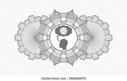 Grey passport style rosette with depression icon inside