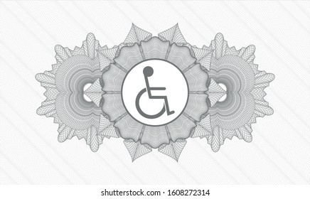 Grey passport style rosette with disabled wheelchair icon inside