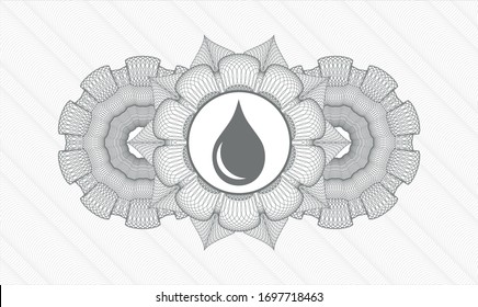Grey passport style rosette with drop icon inside