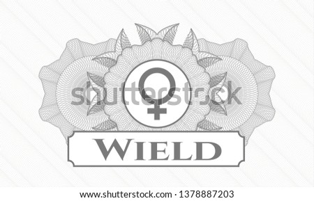 Grey passport style rosette with female icon and Wield text inside
