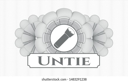 Grey passport style rosette with flashlight icon and Untie text inside