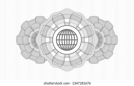 Grey passport style rosette with globe, website icon inside