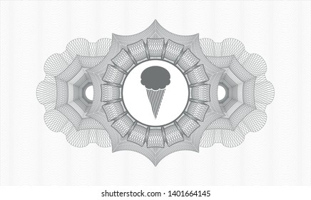 Grey passport style rosette with ice cream icon inside