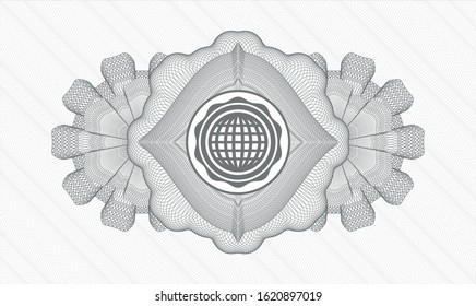 Grey passport style rosette with international icon inside