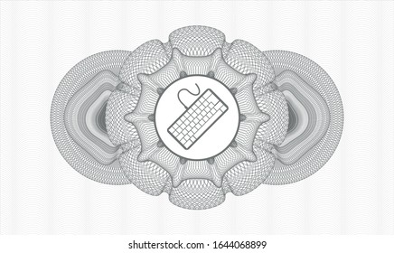 Grey passport style rosette with keyboard icon inside