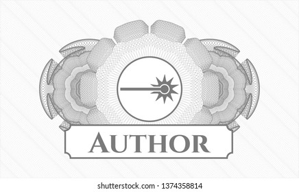 Grey passport style rosette with laser icon and Author text inside