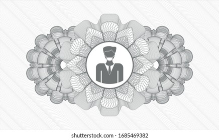 Rosette estilo pasaporte gris con un hombre con un icono de máscara dentro
