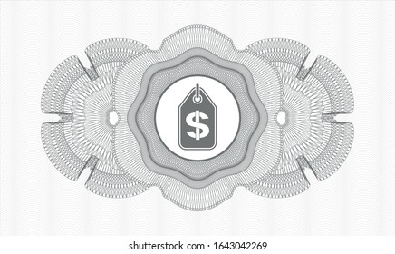 Grey passport style rosette with money tag icon inside