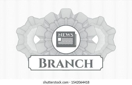 Grey passport style rosette with newspaper icon and Branch text inside