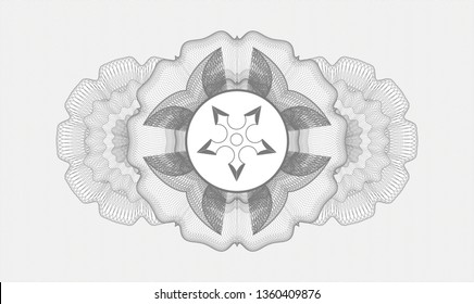 Grey passport style rosette with ninja star icon inside