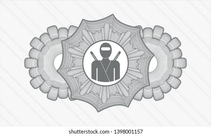 Grey passport style rosette with ninja icon inside