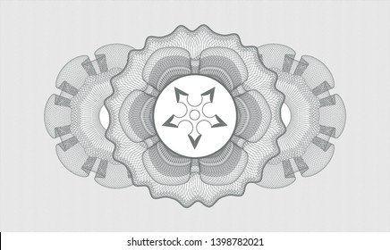Grey passport style rosette with ninja star icon inside