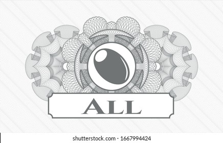 Grey passport style rosette with olive icon and All text inside