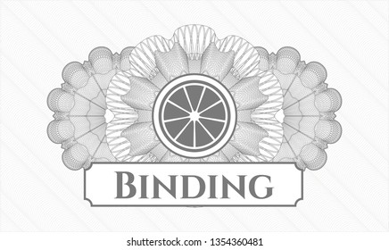 Grey passport style rosette with orange icon and Binding text inside