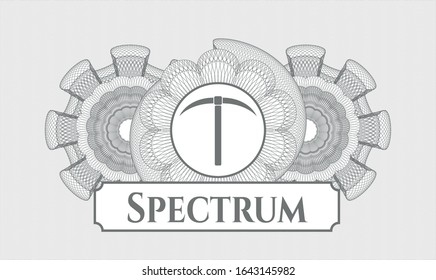 Grey passport style rosette with pickaxe icon and Spectrum text inside