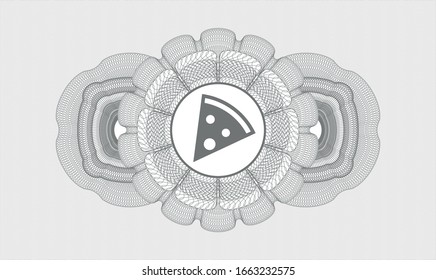 Grey passport style rosette with pizza slice icon inside
