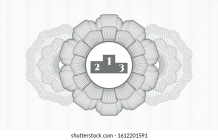 Grey passport style rosette with podium icon inside