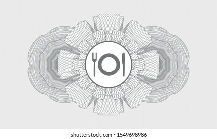 Grey passport style rosette with restaurant icon inside