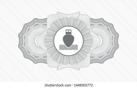 Grey passport style rosette with ship icon inside