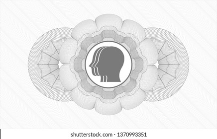 Grey passport style rosette with team work icon inside