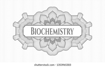 Grey passport style rosette with text Biochemistry inside