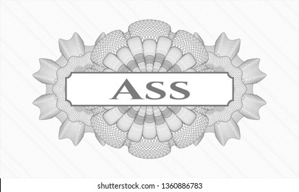 Grey passport style rosette with text Ass inside