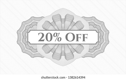 Grey passport style rosette with text 20% Off inside