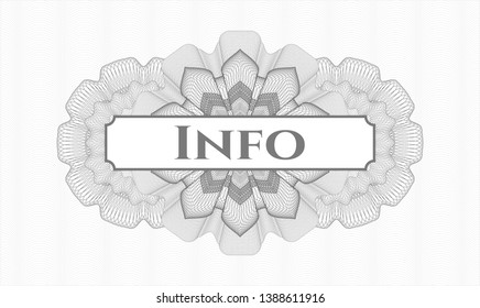 Grey passport style rosette with text Info inside
