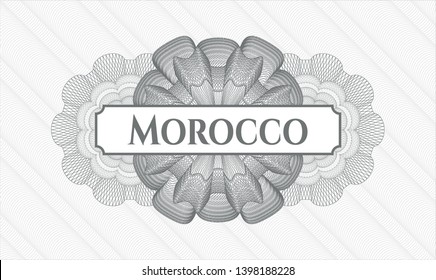Grey passport style rosette with text Morocco inside