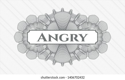 Grey passport style rosette with text Angry inside