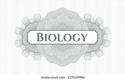 Grey passport style rosette with text Biology inside