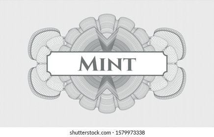 Grey passport style rosette with text Mint inside